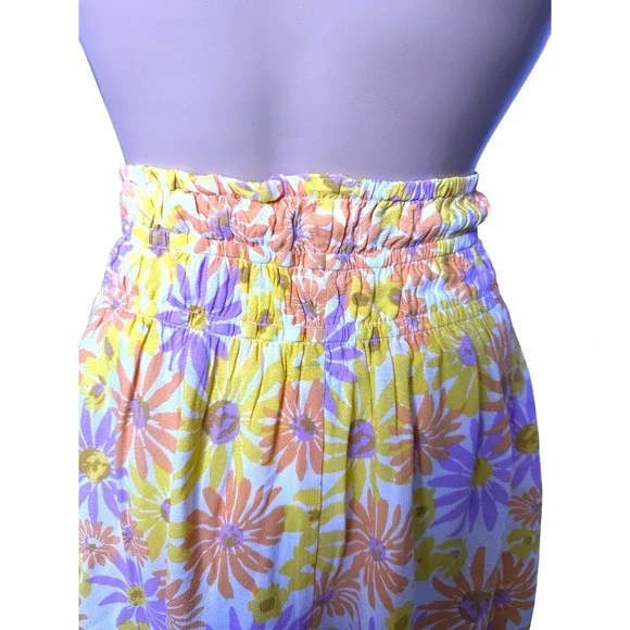L*SPACE Elastic Waist XL Summer Mini Skirt Floral Purple, Yellow Daisy Print NWT - Picture 8 of 11